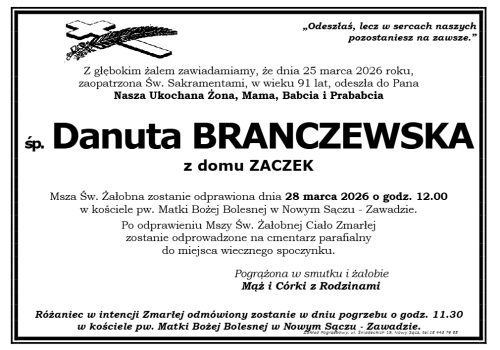 Odeszła Danuta Branczewska. Miała 91 lat