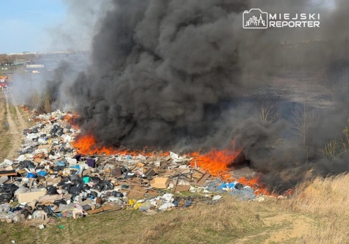 Pożar nieużytków i dzikiego wysypiska na granicy Warszawy. Strażacy walczyli z ogniem przez kilka godzin