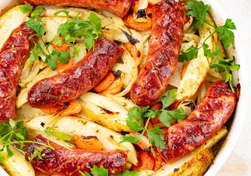 Biała kiełbasa pieczona z ziemniakami