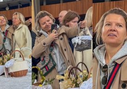 Wyposażona w torebkę za 7 tysięcy złotych Marta Manowska święci pokarm w kościele (ZDJĘCIA)