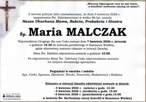 Poruszenie w Kamionce Wielkiej. Nie żyje Maria Malczak – ostatnie pożegnanie już we wtorek