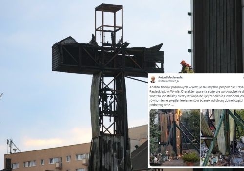 Macierewicz wskazuje na ślady umyślnego podpalenia krzyża