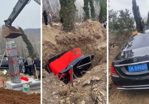 Zakopali luksusowego Mercedesa na cmentarzu. Powód zaskakuje