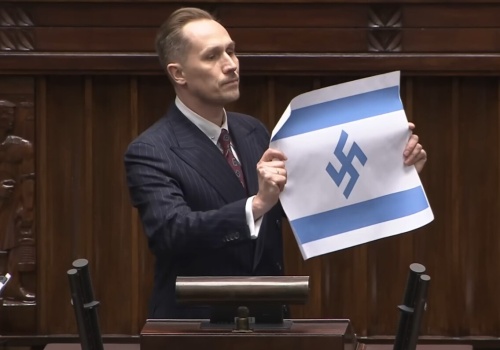 Poseł pokazał flagę Izraela ze swastyką. „Ohydny akt”