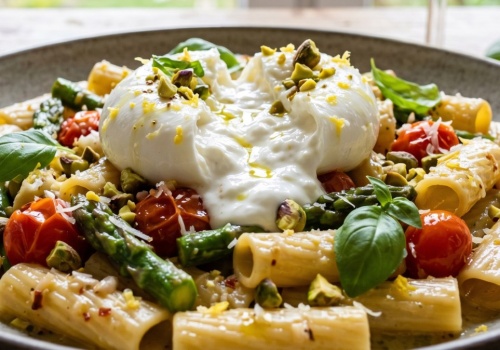 Wiosenne przebudzenie na talerzu. Rigatoni ze szparagami i kremową burratą
