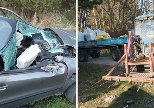 Wypadek w Klonowej pod Sieradzem. Dwie osoby ranne po zderzeniu z ciągnikiem