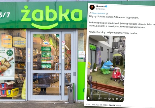 Pod blokiem Żabka otworzyła ogródek dla klientów. 