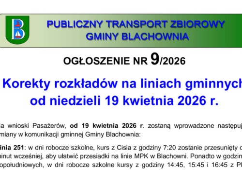 Blachownia: Korekty rozkładów na liniach gminnych już obowiązują