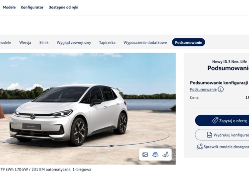 VW ID.3 Neo: CENA od 152 990 zł za wariant Trend ~52 (50) kWh. Największa bateria 84 (79) kWh od 185 490 zł