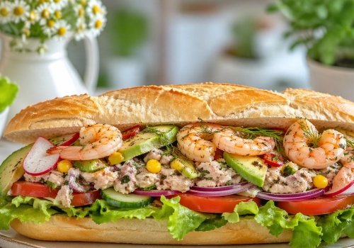 Kanapka premium według Mateusza Gesslera. Znajdziesz tu tuńczyka i krewetki