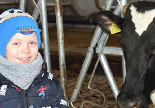 Najmłodszy gospodarz już na posterunku. Sprawdza, co słychać w oborze