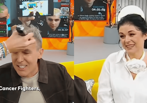 Maciej Kurzajewski ogolony na łyso w 