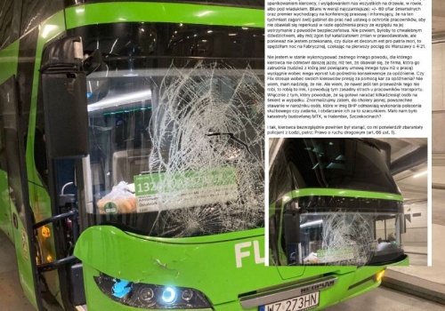 „Dopalę i jedziemy dalej”. Kierowca FlixBusa po kolizji jechał dalej ze stłuczoną szybą
