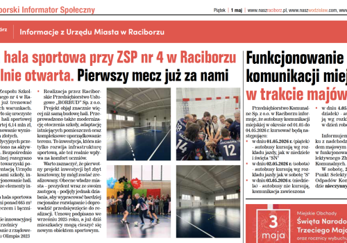 Raciborski Informator Społeczny na maj dostępny. Nowe inwestycje, wydarzenia i ważne informacje dla mieszkańców