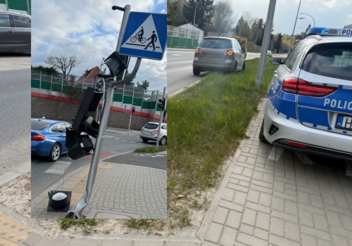 Wjeżdżał na skrzyżowanie, staranował sygnalizator. Kierowca odjechał z mandatem