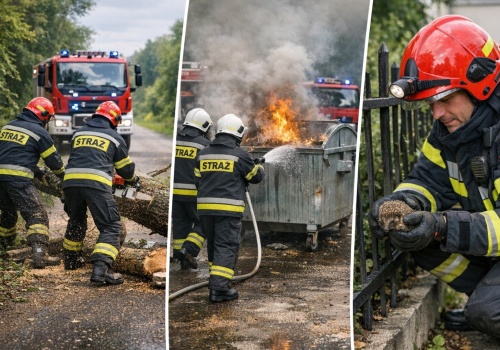 Złamane drzewo, pożar śmieci i… jeż w opałach. Podsumowanie służby strażaków