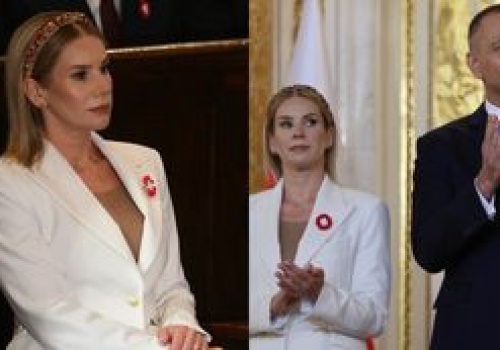 Marta Nawrocka w białym garniturze i bogato zdobioną opaską świętuje 3 maja  (ZDJĘCIA)