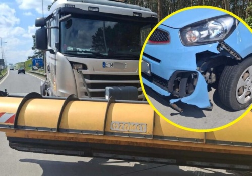 W maju pług śnieżny szukał zimy na trasie S8? Znalazł tylko zderzak osobowej Kii