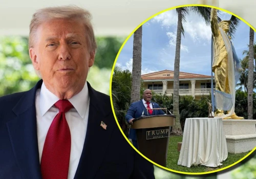 Złoty pomnik Trumpa odsłonięty, ceremonii przewodził pastor. 