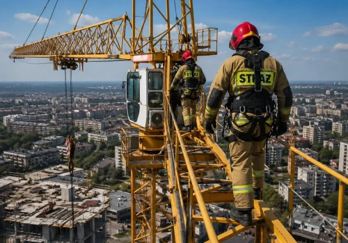 Strażacy ćwiczyli na 47-metrowym dźwigu nad dawnym Miastoprojektem (Galeria)