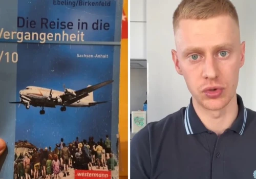 Pokazał niemiecką książkę do historii. 
