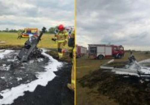 Groźny wypadek lotniczy na Mazowszu. Wiatrakowiec runął i spłonął