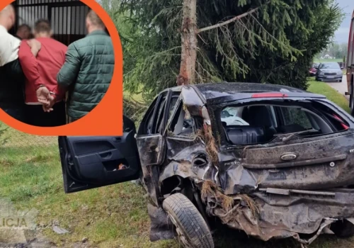 Rozbił auto na drzewie podczas pościgu. Uderzył policjantów i dziecko, nękał inne osoby