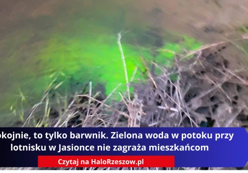 Spokojnie, to tylko barwnik. Zielona woda w potoku przy lotnisku w Jasionce nie zagraża mieszkańcom