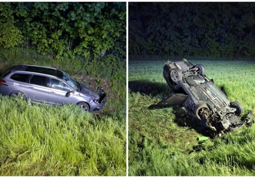 ​Nocny wypadek pod Łażanami. Auta poza drogą, jedna osoba ranna