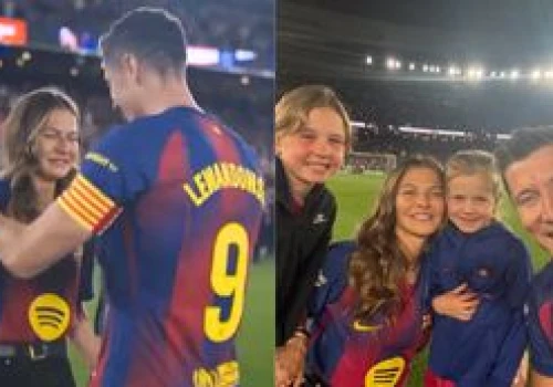 Zapłakana Anna Lewandowska rzuciła się w ramiona Roberta podczas jego pożegnania na Camp Nou. Nie zabrakło Klary i Laury (WIDEO)