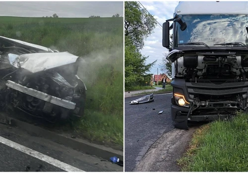Tragiczny wypadek w Chrząstowie. W zderzeniu osobówki z ciężarówką śmierć poniosły 2 osoby