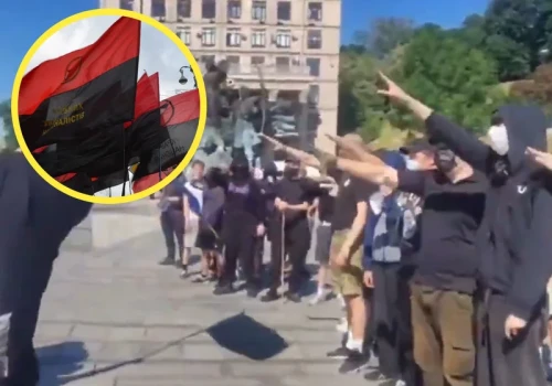 Szokujące sceny w sercu Kijowa. Neonaziści z flagami UPA