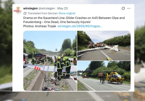 Szybowiec awaryjnie lądował na autostradzie. Jedna osoba nie żyje