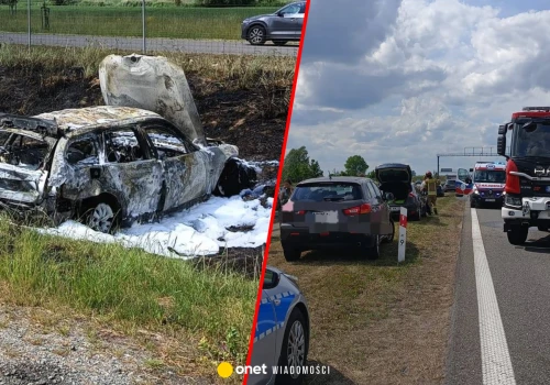 Kolizja czterech aut na trasie S7. Jeden z pojazdów stanął w ogniu