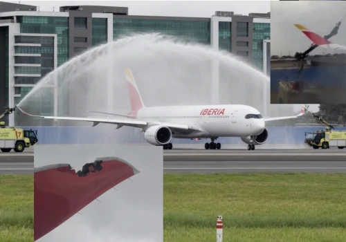Ale urwał! Wóz strażacki poważnie uszkodził nowego Airbusa A350 podczas uroczystego salutu wodnego na lotnisku