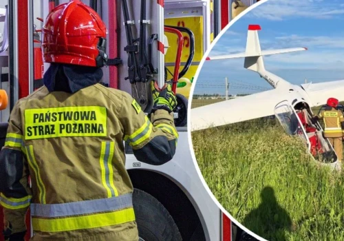 Wypadek na lotnisku w Krośnie. Szybowiec zawisł na ogrodzeniu