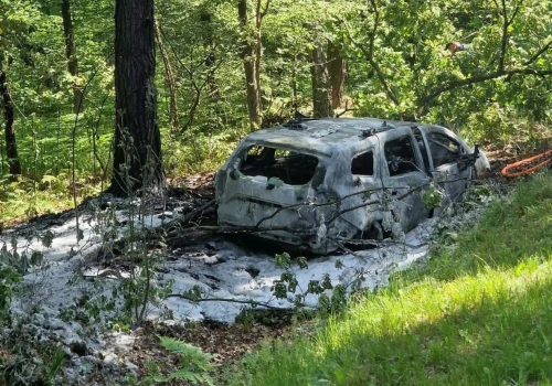 Dacia wypadła z drogi i uderzyła w drzewo. Pojazd stanął w płomieniach, kierowca zginął na miejscu