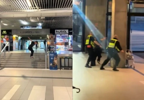 Chłopak jeździł deskorolką po dworcu w Katowicach, w pościg ruszyła ochrona. Nagranie viralem w sieci