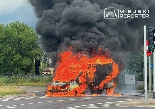 Dostawczy Fiat stanął w ogniu przy trasie S8. Auto spłonęło doszczętnie