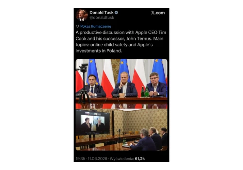 Donald Tusk rozmawiał z Timem Cookiem. Wśród tematów inwestycje Apple w Polsce, bezpieczeństwo dzieci i polska Siri
