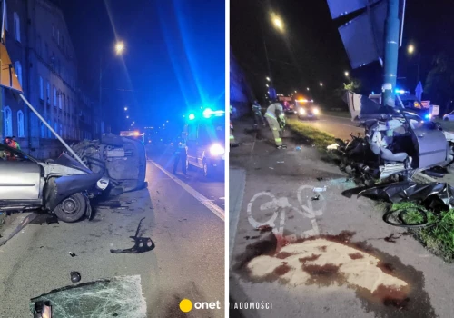 Tragiczny wypadek w Sosnowcu. Auto wjechało w słup, nie żyją dwie osoby