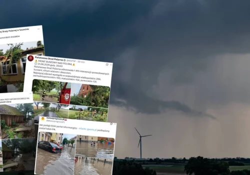 Zalane ulice, uszkodzone budynki, zerwane dachy. Skutki silnych nawałnic nad Polską
