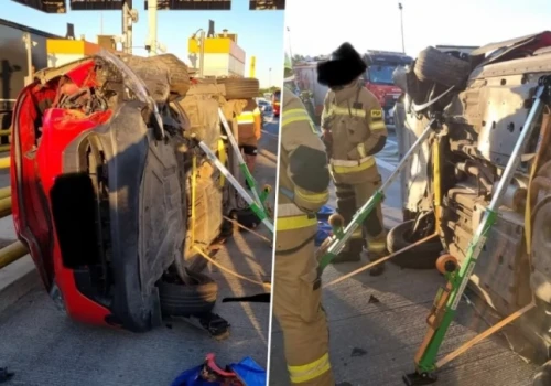 Samochód nie zmieścił się w bramkach. Groźny wypadek na A4