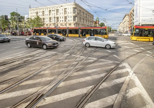 Prace na węźle tramwajowym Kino Femina
