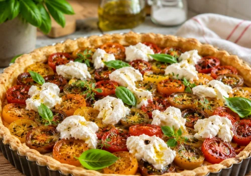 Ciasto francuskie, pomidorki i burrata. Letnia tarta Mateusza Gesslera