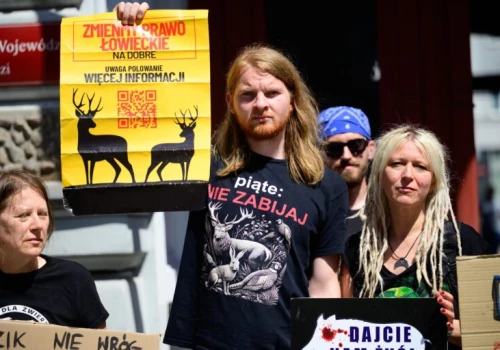Protest przed UMŁ ws. odławiania dzików. Aktywiści chcą dialogu z miastem
