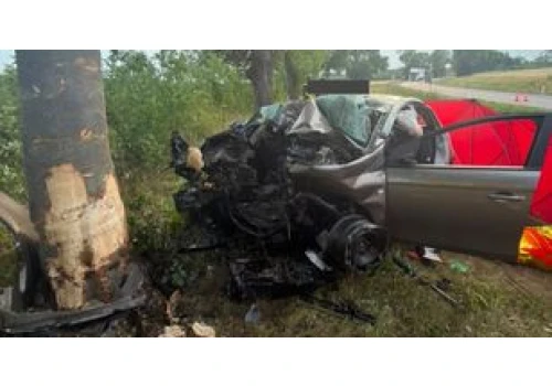 Dramatyczny wypadek niedaleko Nowego Miasta nad Pilicą. Zginęła kobieta, auto wbiło się w przydrożne drzewo