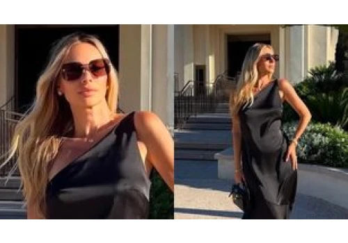 Ciężarna Izabela Janachowska wygina się w satynowej sukni opinającej brzuszek (FOTO)