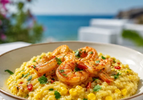 To risotto smakuje jak wakacje. Kukurydza i krewetki tworzą idealny duet