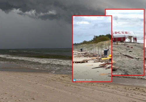 Smutny widok na plaży w Piaskach. 
